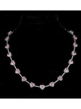 Elegant Pink Heart Necklace Made W Austrian Crystal Zircon 18k Plated Iconic